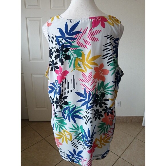 Van Heusen Women's Blouse Top Sleeveless Multicolor Floral Tropical Print XL/TG - Picture 2 of 12